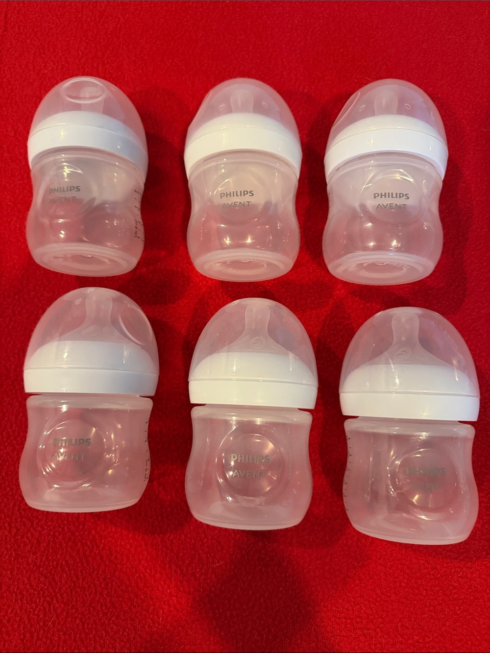 6 Philips Avent Baby Bottles with Nipples Caps Covers Plastic Travel On the Go